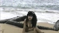 Waimea is out on the beach posing her hot body in bikini and see through bikini wrap