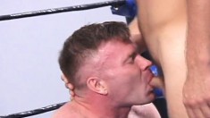 Two manly guys wrestle each other and work each other's dicks