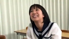 Japanese teen in sailor uniform giving an ass job