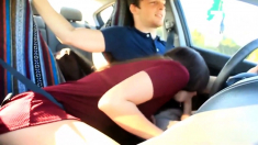 Blow job and masturbation in car