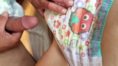 Boy and girl in wet goodnites diapers plat with a dildo sex