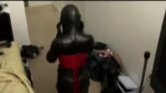 my tied up latex slut has to free herself
